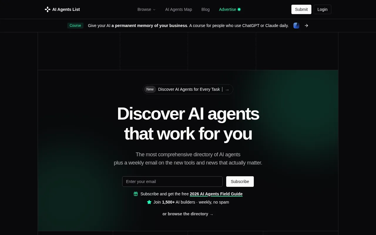 AI Agents List homepage