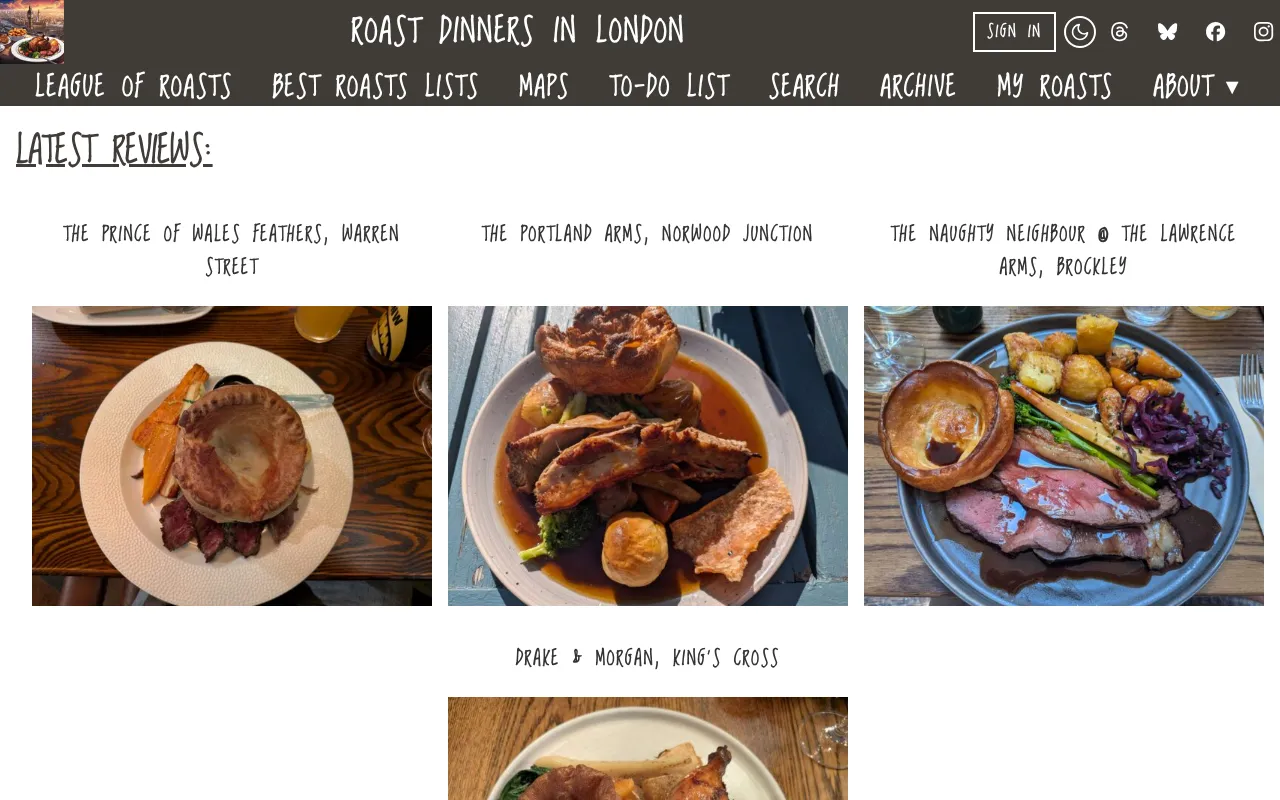 Roast Dinners in London homepage