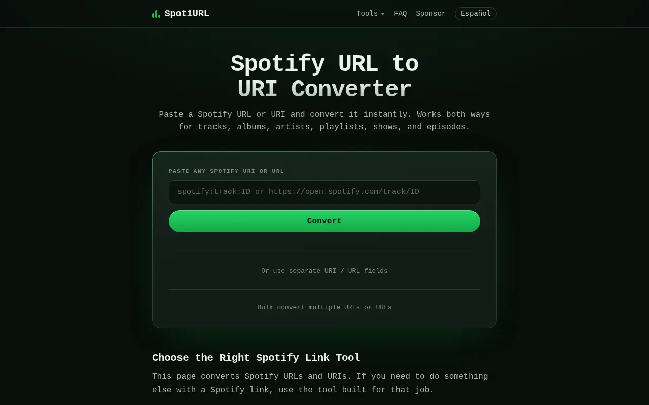 SpotiURL homepage