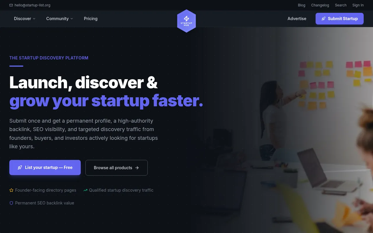 Startup List homepage