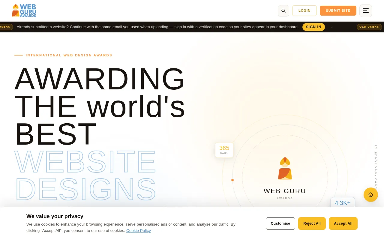 Web Guru Awards homepage
